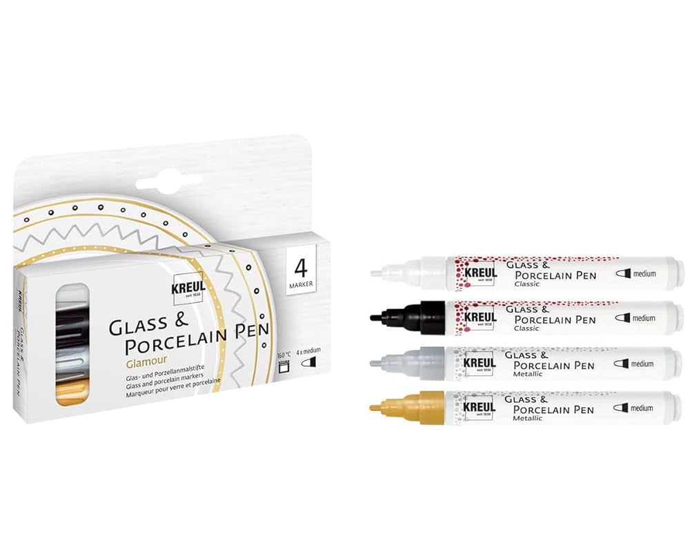 Amazon | Kreul Glamour ガラス&磁器ペン Mサイズ 4色セット